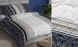 Pościel satynowa 140x200 granatowa szara ornamenty zapinana na suwak 3907 A KARO Satin