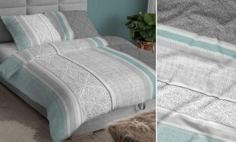 Pościel satynowa 140x200 miętowa szara ornamenty zapinana na suwak 3567 B KARO Satin Pościel satynowa 140x200 miętowa szara ornamenty zapinana na suwak 3567 B KARO Satin
