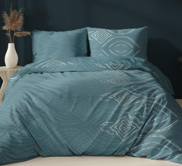 Pościel satynowa 140x200 turkusowa geometria zapinana na suwak 4878 B - Karo Satin 160