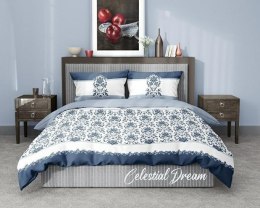 Pościel satynowa 160x200 Celestial Dream Glamour biała granatowa ornamenty orientalna Satin Home 1