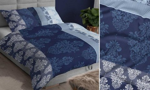 Pościel satynowa 160x200 granatowa ornamenty zapinana na suwak 3913 C KARO Satin Pościel satynowa 160x200 granatowa ornamenty zapinana na suwak 3913 C KARO Satin