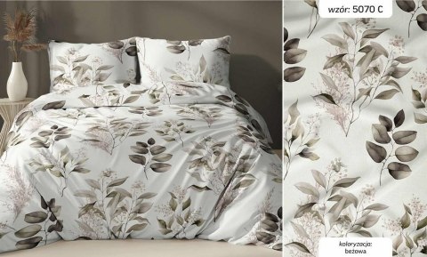 Poszewka satynowa 40x40 biała beżowa liście zapinana na suwak 5070 C KARO Satin Poszewka satynowa 40x40 biała beżowa liście zapinana na suwak 5070 C KARO Satin