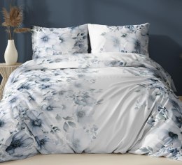 Poszewka satynowa 40x40 biała niebieska kwiaty zapinana na suwak 5071 B - Karo Satin 160