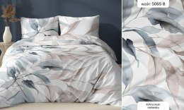 Poszewka satynowa 40x40 biała niebieska liście zapinana na suwak 5065 B KARO Satin