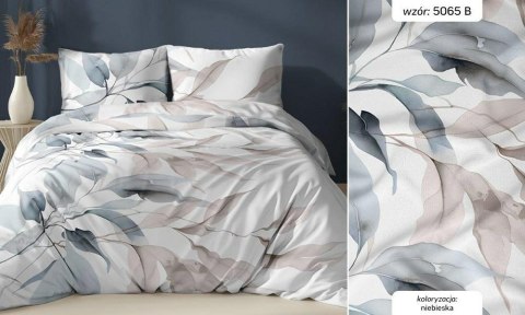 Poszewka satynowa 40x40 biała niebieska liście zapinana na suwak 5065 B KARO Satin Poszewka satynowa 40x40 biała niebieska liście zapinana na suwak 5065 B KARO Satin