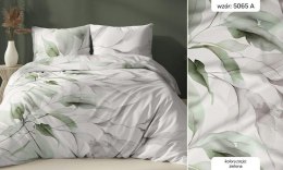 Poszewka satynowa 40x40 biała zielona liście zapinana na suwak 5065 A KARO Satin