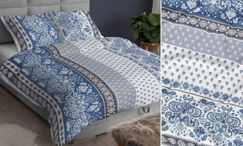 Poszewka satynowa 40x40 niebieska ornamenty zapinana na suwak 3911 A KARO Satin Poszewka satynowa 40x40 niebieska ornamenty zapinana na suwak 3911 A KARO Satin