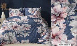 Poszewka satynowa 40x40 niebieska różowa kwiaty zapinana na suwak 4883 D KARO Satin