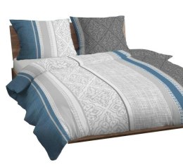 Poszewka satynowa 40x40 niebieska szara ornamenty zapinana na suwak 3567 D KARO Satin