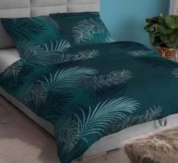 Poszewka satynowa 40x40 turkusowa ciemna liście zapinana na suwak 4800 D - Karo Satin 160