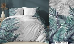 Poszewka satynowa 40x40 turkusowa liście zapinana na suwak 4885 C KARO Satin