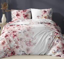 Poszewka satynowa 50x60 biała różowa kwiaty zapinana na suwak 5071 A - Karo Satin 160