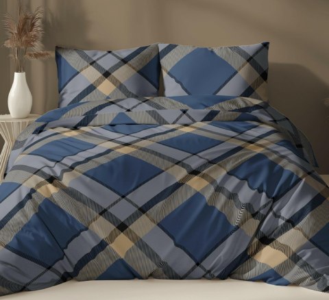 Poszewka satynowa 50x60 granatowa beżowa kratka zapinana na suwak 5069 A - Karo Satin 160 Poszewka satynowa 50x60 granatowa beżowa kratka zapinana na suwak 5069 A - Karo Satin 160
