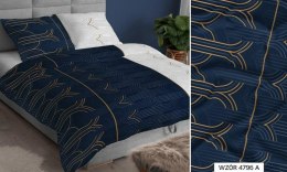 Poszewka satynowa 50x60 granatowa biała geometria zapinana na suwak 4796 A KARO Satin