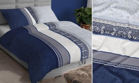 Poszewka satynowa 50x60 granatowa geometria zapinana na suwak 2311 G KARO Satin Poszewka satynowa 50x60 granatowa geometria zapinana na suwak 2311 G KARO Satin
