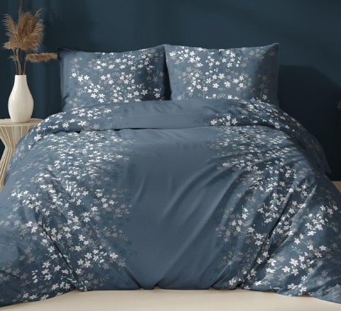 Poszewka satynowa 50x60 granatowa kwiatuszki zapinana na suwak 5062 C KARO Satin Poszewka satynowa 50x60 granatowa kwiatuszki zapinana na suwak 5062 C KARO Satin