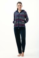 Dres damski długi 341 welurowy XL granatowy w paski Luna Dres damski długi 341 welurowy XL granatowy w paski Luna