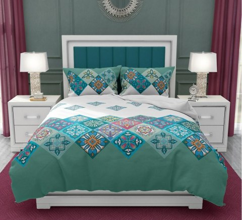 Pościel bawełniana 140x200 Diamond geometria biała miętowa kolorowa z jedną poszewką Gold Zaratex Pościel bawełniana 140x200 Diamond geometria biała miętowa kolorowa z jedną poszewką Gold Zaratex