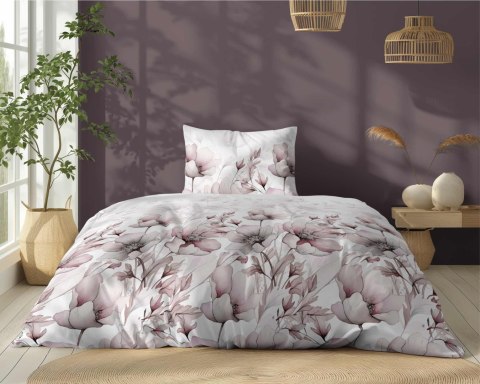 Pościel bawełniana 140x200 biała pudrowa beżowa kwiaty 5114 B z jedną poszewką Bawełna 32 Pościel bawełniana 140x200 biała pudrowa beżowa kwiaty 5114 B z jedną poszewką Bawełna 32