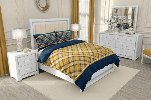 Pościel bawełniana 160x200 Lattice geometria granatowa musztardowa Gold Zaratex Pościel bawełniana 160x200 Lattice geometria granatowa musztardowa Gold Zaratex