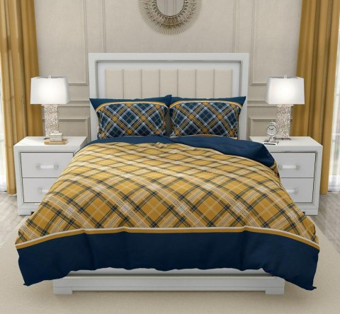 Pościel bawełniana 160x200 Lattice geometria granatowa musztardowa Gold Zaratex Pościel bawełniana 160x200 Lattice geometria granatowa musztardowa Gold Zaratex