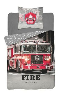 Pościel bawełniana 160x200 Straż Pożarna 3629 A wóz strażacki szara czerwona 0173 Fire brigade protection młodzieżowa ochrona pr