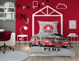 Pościel bawełniana 160x200 Straż Pożarna 3629 A wóz strażacki szara czerwona 0173 Fire brigade protection młodzieżowa ochrona pr