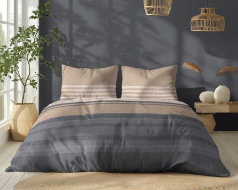 Pościel bawełniana 160x200 beżowa kremowa grafitowa pasy 5245 A Bawełna 48 Pościel bawełniana 160x200 beżowa kremowa grafitowa pasy 5245 A Bawełna 48