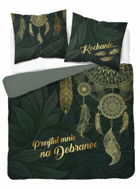 Pościel bawełniana 220x200 5123A zielona butelkowa złota liście napisy Holland Home 33 Pościel bawełniana 220x200 5123A zielona butelkowa złota liście napisy Holland Home 33