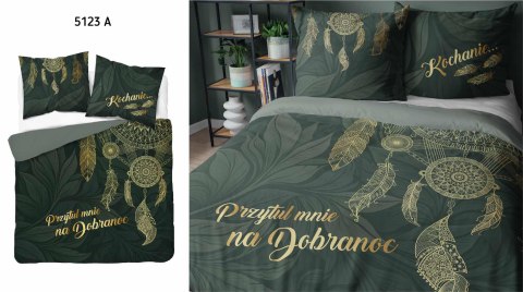 Pościel bawełniana 220x200 5123A zielona butelkowa złota liście napisy Holland Home 33 Pościel bawełniana 220x200 5123A zielona butelkowa złota liście napisy Holland Home 33