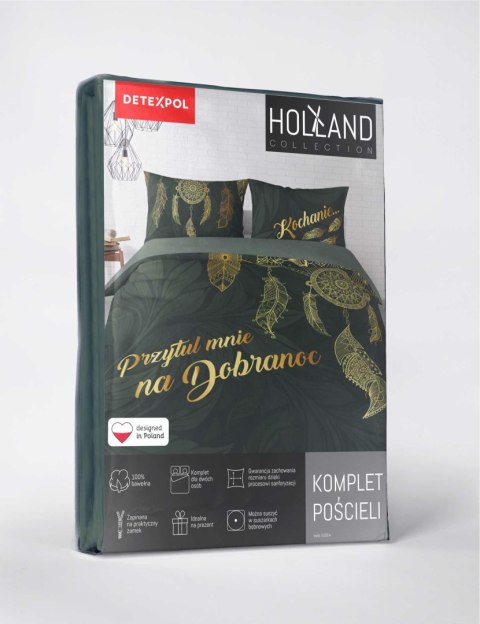 Pościel bawełniana 220x200 5123A zielona butelkowa złota liście napisy Holland Home 33 Pościel bawełniana 220x200 5123A zielona butelkowa złota liście napisy Holland Home 33