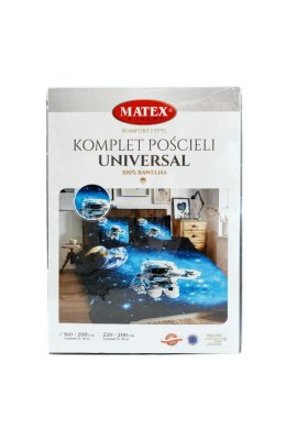 Pościel bawełniana 220x200 Kosmos czarna niebieska Universal Matex
