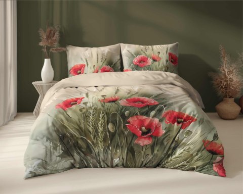 Pościel bawełniana 220x200 beżowa czerwona kwiaty maki łąka 5286 A Holland 52 Pościel bawełniana 220x200 beżowa czerwona kwiaty maki łąka 5286 A Holland 52