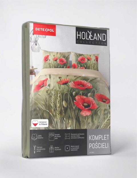 Pościel bawełniana 220x200 beżowa czerwona kwiaty maki łąka 5286 A Holland 52 Pościel bawełniana 220x200 beżowa czerwona kwiaty maki łąka 5286 A Holland 52