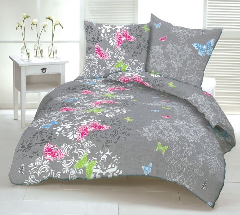 Pościel z kory 160x200 732a szara motylki kolorowe ornament na guziki bawełniana Pościel z kory 160x200 732a szara motylki kolorowe ornament na guziki bawełniana