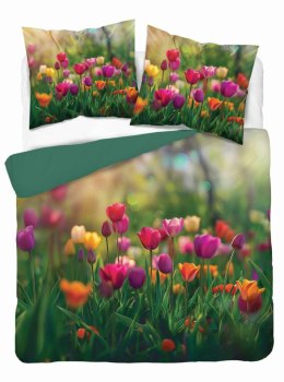 Pościel z mikrofibry 3D 160x200 zielona kolorowa tulipany 5318 A mikro 28