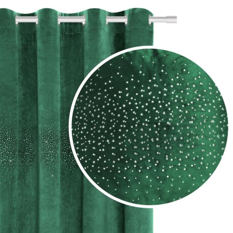 Zasłona gotowa na przelotkach 140x250 zielona butelkowa welurowa z kryształkami Shiny Zasłona gotowa na przelotkach 140x250 zielona butelkowa welurowa z kryształkami Shiny