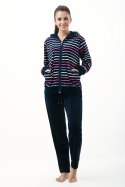 Dres damski długi 341 welurowy 3XL granatowy w paski Luna Dres damski długi 341 welurowy 3XL granatowy w paski Luna