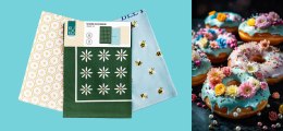 Komplet ścierek kuchennych 3 szt.40x60 Kuke pszczółki zielony niebieski 026 bawełniane Faro