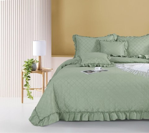 Narzuta z falbanką 200x220 Ruffy szałwiowa falbanka romby glamour dekoracyjna I2 Narzuta z falbanką 200x220 Ruffy szałwiowa falbanka romby glamour dekoracyjna I2