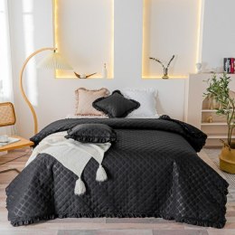 Narzuta z falbanką 240x220 Ruffy czarna falbanka romby glamour dekoracyjna I2