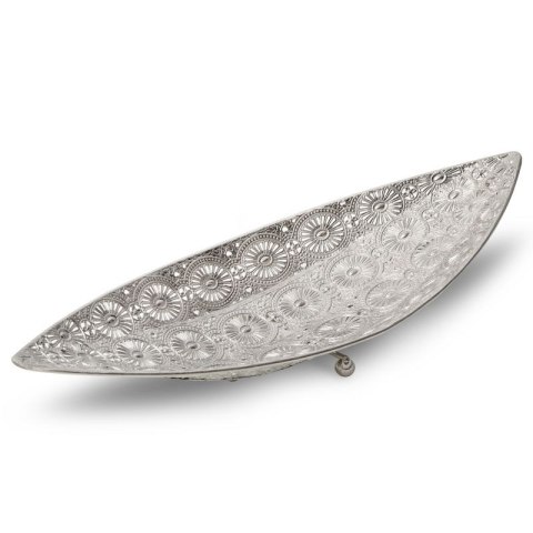 Patera ceramiczna 46x16x9 Ameli srebrna w kształcie łódki dekoracyjna Eurofirany Patera ceramiczna 46x16x9 Ameli srebrna w kształcie łódki dekoracyjna Eurofirany