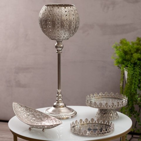 Patera ceramiczna 46x16x9 Ameli srebrna w kształcie łódki dekoracyjna Eurofirany Patera ceramiczna 46x16x9 Ameli srebrna w kształcie łódki dekoracyjna Eurofirany