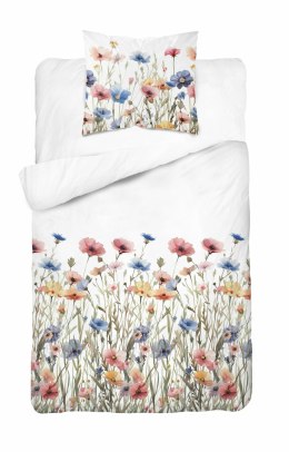 Pościel bawełniana 140x200 Biała w letnie łąkowe kwiaty - kolorowa pościel w stylu boho, 100% bawełna - 5341 A - Soft Meadow