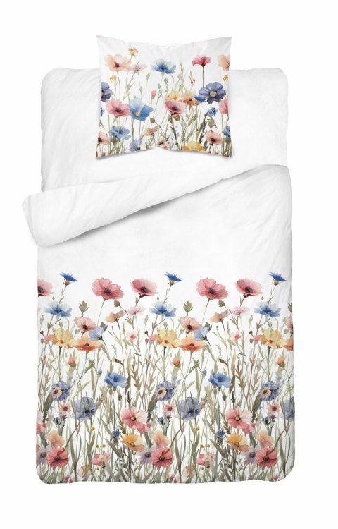 Pościel bawełniana 140x200 Biała w letnie łąkowe kwiaty - kolorowa pościel w stylu boho, 100% bawełna - 5341 A - Soft Meadow Pościel bawełniana 140x200 Biała w letnie łąkowe kwiaty - kolorowa pościel w stylu boho, 100% bawełna - 5341 A - Soft Meadow