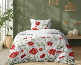 Pościel bawełniana 140x200 Biała w czerwone maki - romantyczna pościel w kwiatowy wzór, 100% bawełna - 5340 A - Soft Meadow