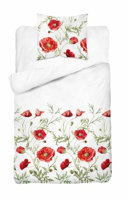 Pościel bawełniana 140x200 Biała w czerwone maki - romantyczna pościel w kwiatowy wzór, 100% bawełna - 5340 A - Soft Meadow