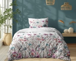 Pościel bawełniana 140x200Biała w pastelowe łąkowe kwiaty - romantyczna pościel boho, 100% bawełna - 5341 B - Soft Meadow
