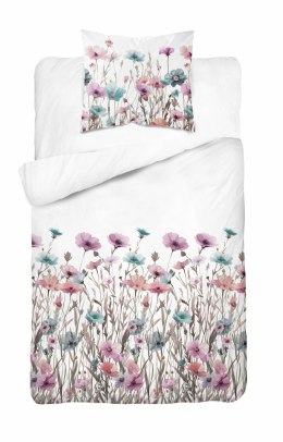 Pościel bawełniana 140x200Biała w pastelowe łąkowe kwiaty - romantyczna pościel boho, 100% bawełna - 5341 B - Soft Meadow