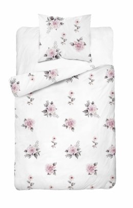 Pościel bawełniana 140x200 Biała w pudrowe róże - romantyczny motyw, 100% bawełna - 5342 B - Soft Meadow